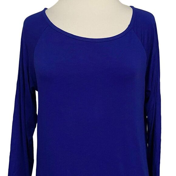 Cable & Gauge Pullover Keyhole Back & Shoulder Hi-Low Top Siz L Royal Blue NEW - Picture 2 of 7